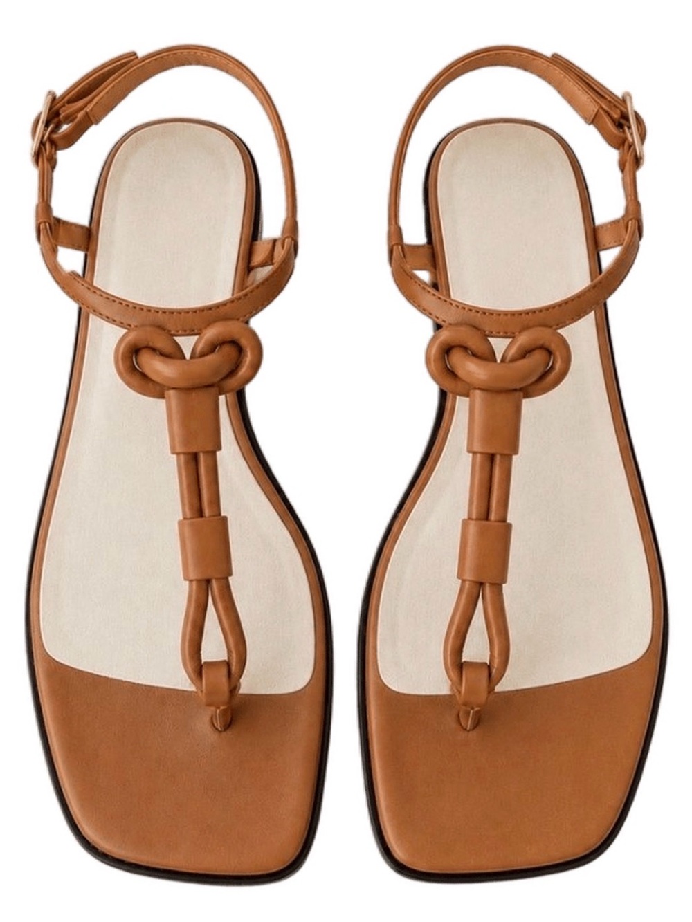 Designer Frame Tan Leather Knot T-Strap Sandals